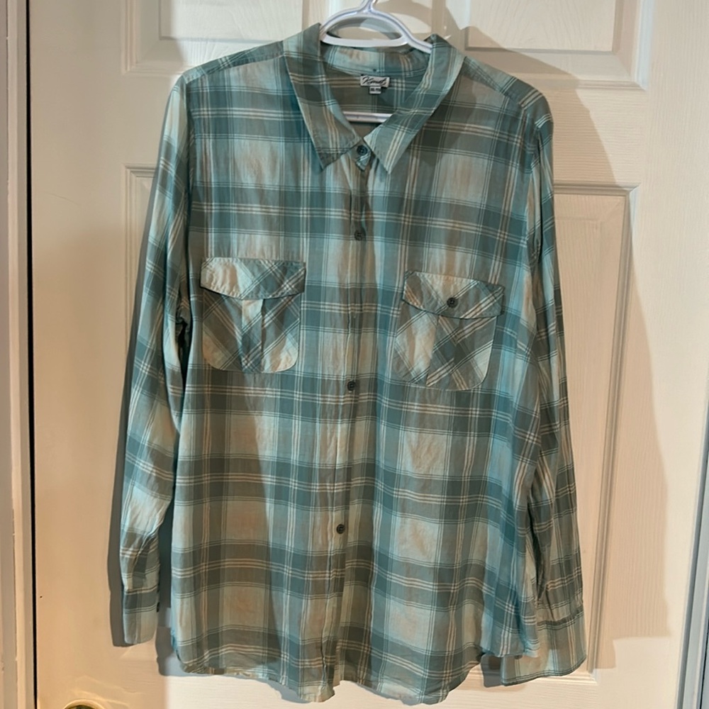 EUC Ladies XXL Kismet 100% cotton plaid Button Down